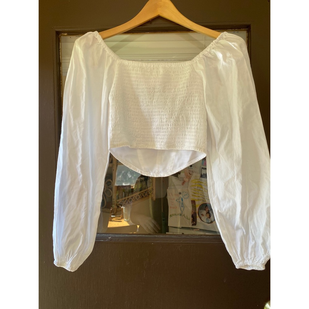 Japna Cotton Corset Puff Sleeve Crop Top XS White Romantic Cottage Milkmaid Boho - Picture 4 of 4